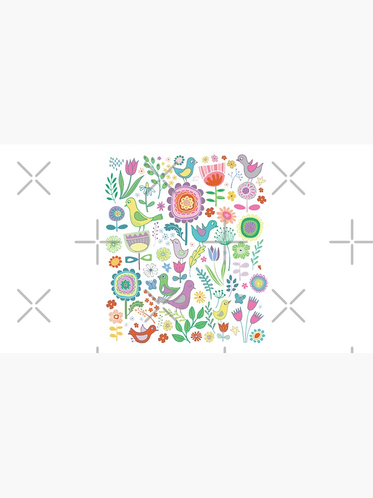 Birds and blooms - pastels on black - pretty floral bird pattern by Cecca Designs by Cecca-Designs