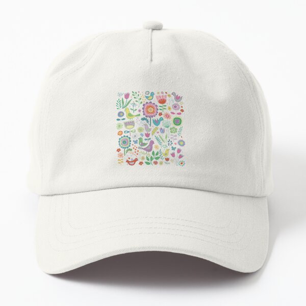 Birds and Blooms - on white - pretty floral bird pattern by Cecca Designs Dad Hat