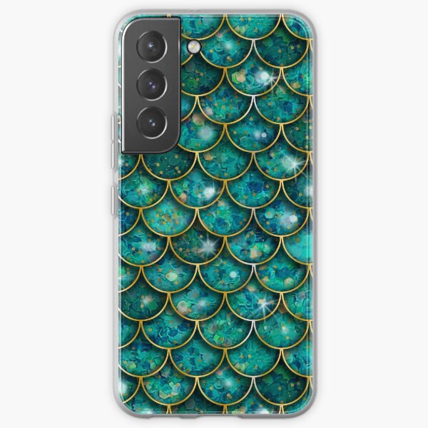 Mermaid Fish Scales Glittery Teal Aqua Gold  Samsung Galaxy Soft Case