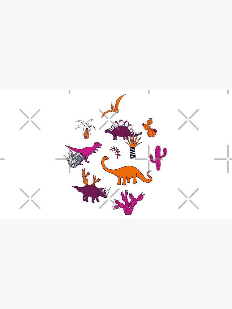 Dinosaur Desert - pink and orange on grey - fun pattern by Cecca Designs by Cecca-Designs