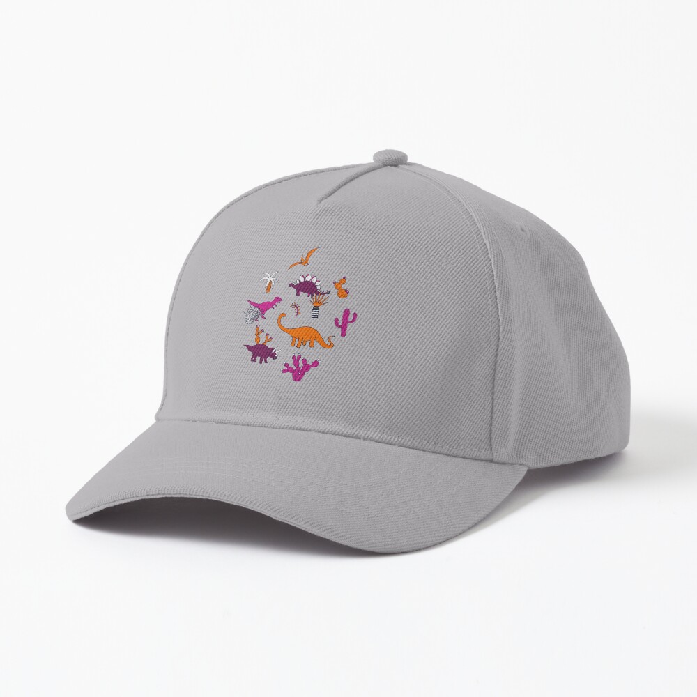 Dinosaur Desert - pink and orange on grey - fun pattern by Cecca Designs Cap