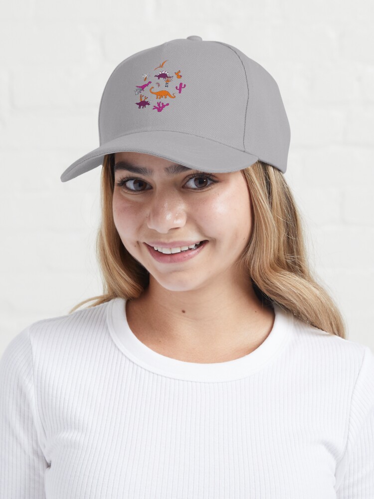 Alternate view of Dinosaur Desert - pink and orange on grey - fun pattern by Cecca Designs Cap