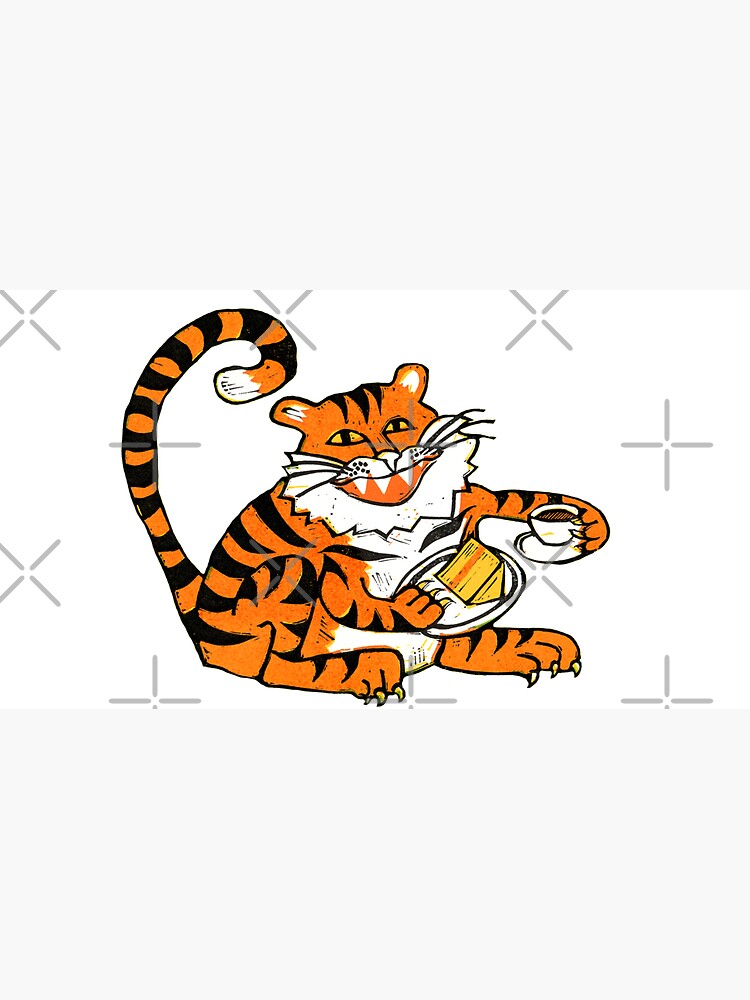 Tiger tea time - Original Linocut by Francesca Whetnall by Cecca-Designs