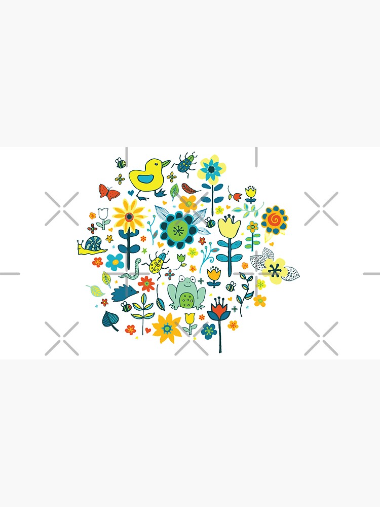 Thumbnail 6 of 6, Bucket Hat, Ducks and Frogs in the Garden - Aqua and Lemon - floral pattern by Cecca Designs designed and sold by Cecca-Designs.
