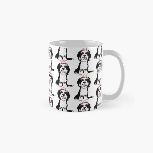 Sitting Black Bearded Collie with Red Hair Bow Classic Mug