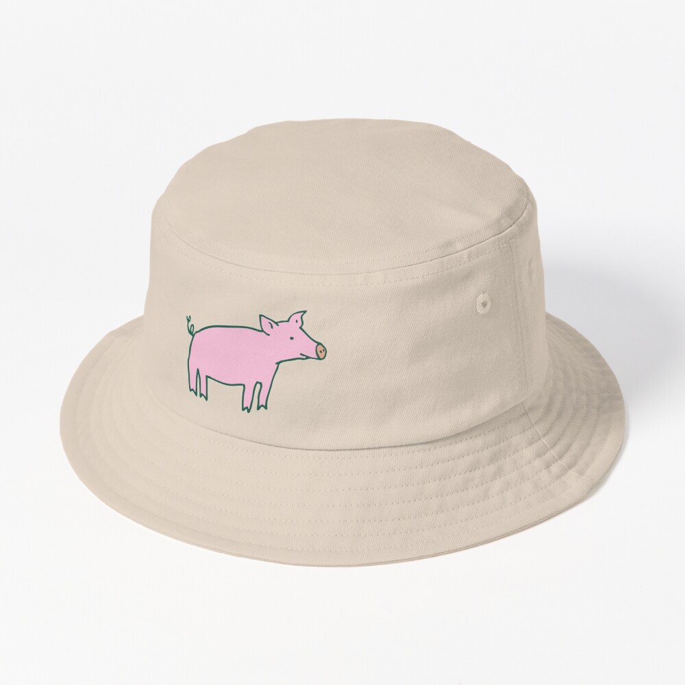 Simple Pig - pink and white - cute animal pattern by Cecca Designs Bucket Hat