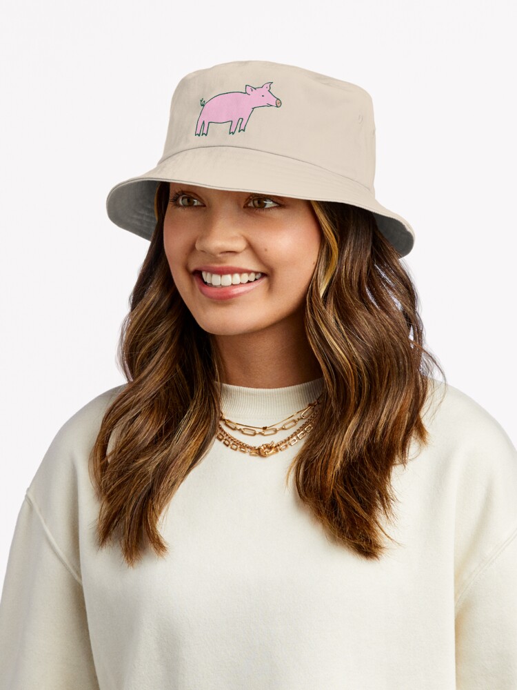 Alternate view of Simple Pig - pink and white - cute animal pattern by Cecca Designs Bucket Hat