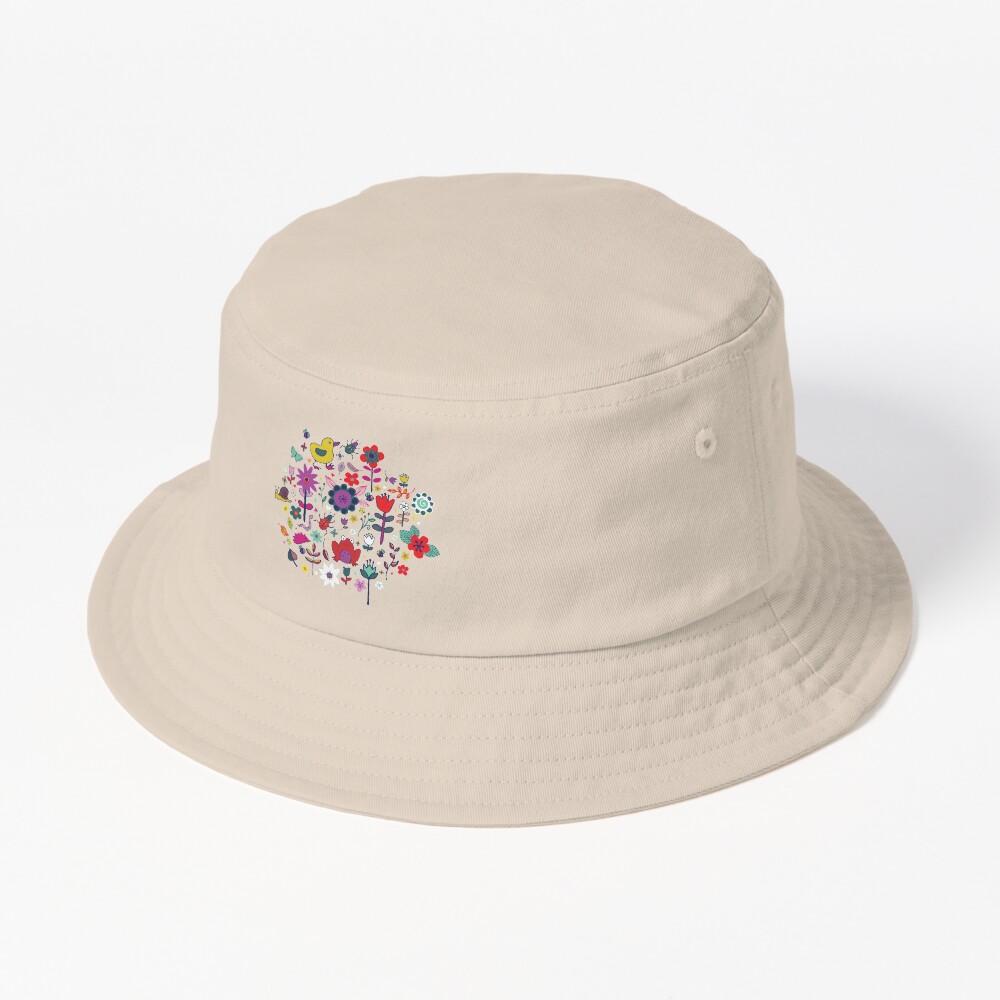 Ducks and Frogs in the Garden - cute floral pattern by Cecca Designs Bucket Hat