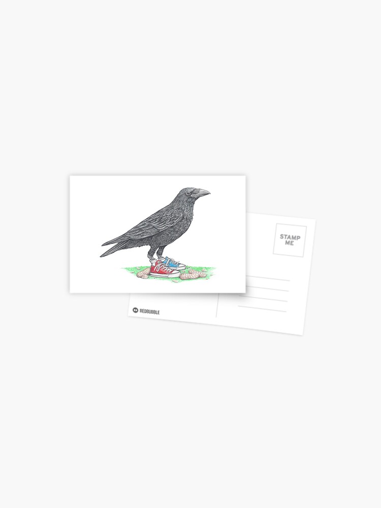 Thumbnail 1 of 2, Postcard, Crow in Mismatched Chucks designed and sold by JimsBirds.
