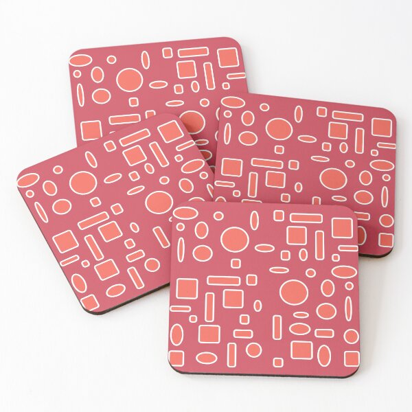 Item preview, All-Over Light Red Circles, Oblong Shapes, Square Shapes on a Ruby Red background Design designed and sold by ThisNThatImages.