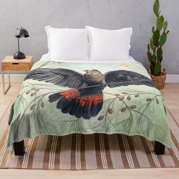 Glossy Black Cockatoo art by Nadya Neklioudova Throw Blanket