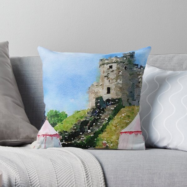 Cardiff Castle Encampment Watercolor Throw Pillow