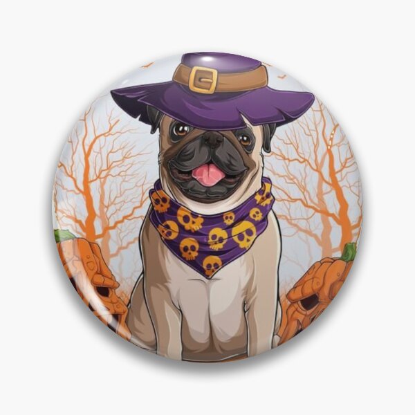 Item preview, funny Dog In Halloween Disguise Sitting On A Broom And Wearing Witch Hat With Pumpkins On His Sides designed and sold by ShopDisct.