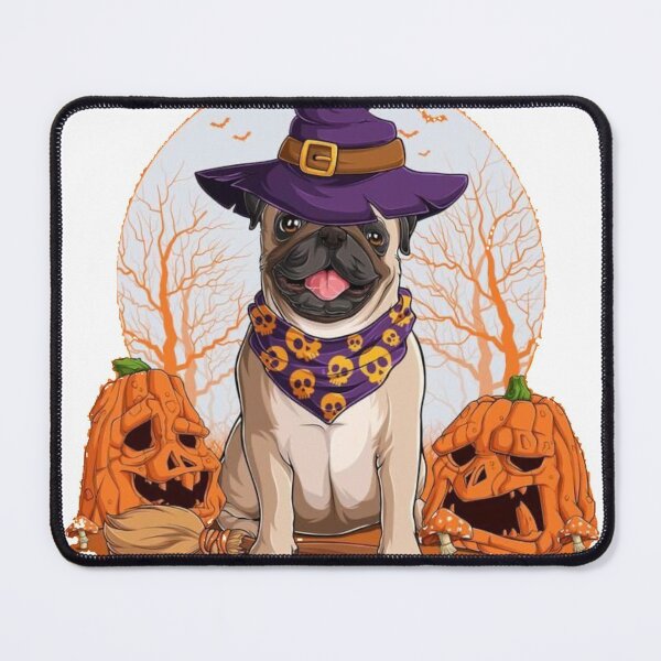 Item preview, funny Dog In Halloween Disguise Sitting On A Broom And Wearing Witch Hat With Pumpkins On His Sides designed and sold by ShopDisct.
