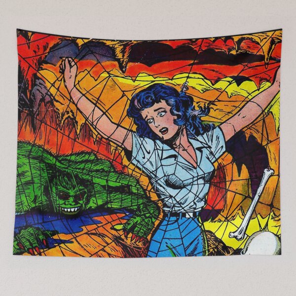 Item preview, Web of Mystery Vintage Comic, Woman stuck in spider web, Damsel in distress,  designed and sold by Nostrathomas66.
