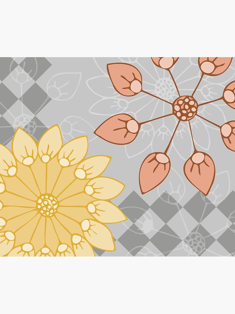 Yellow, Coral, and Gray Blooms by bbaxterstudio