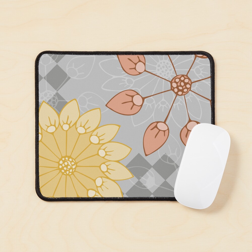 Yellow, Coral, and Gray Blooms Mouse Pad