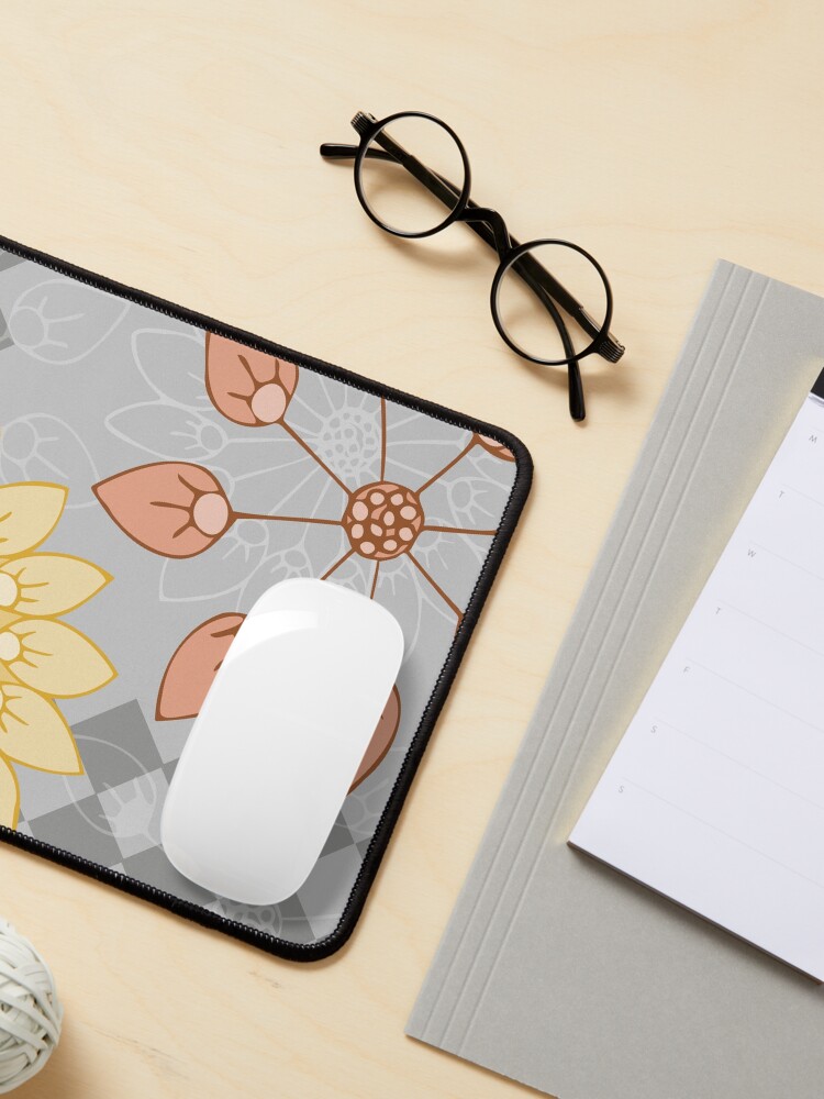 Alternate view of Yellow, Coral, and Gray Blooms Mouse Pad