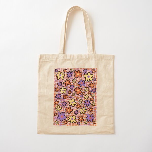 Orange Purple Yellow Flowers Cotton Tote Bag
