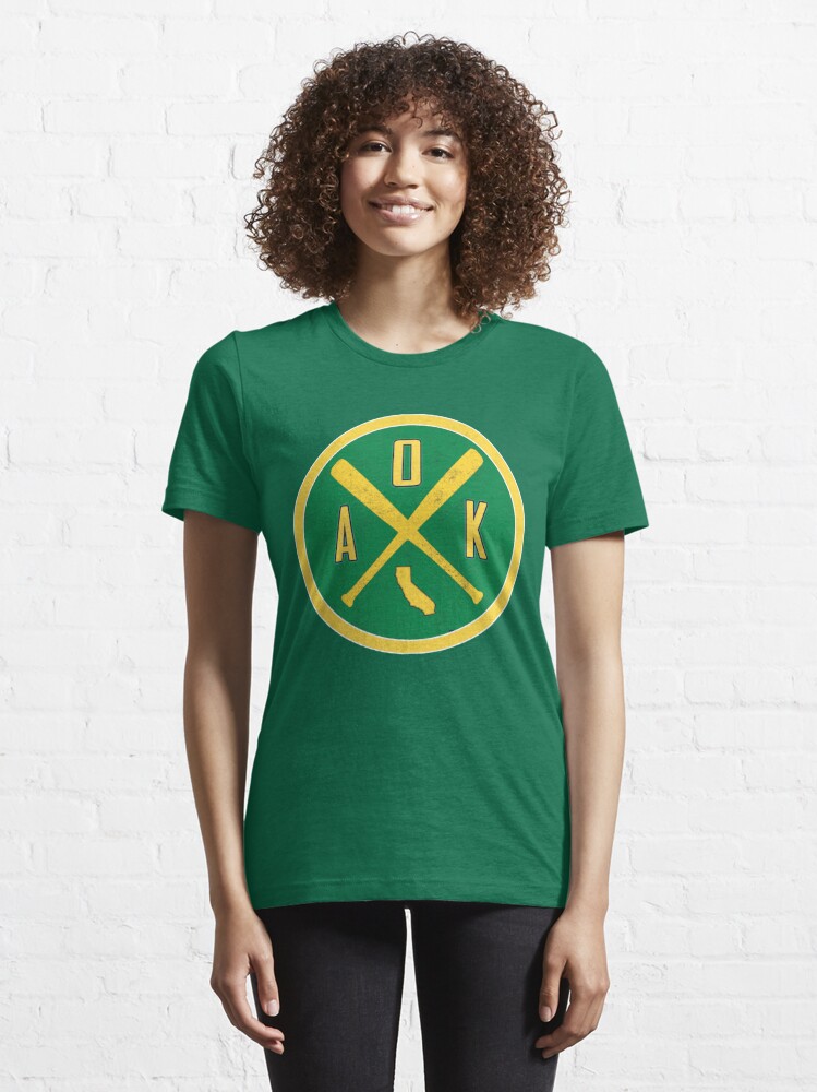 Womens Vintage Oakland Baseball Heart V-Neck T-Shirt