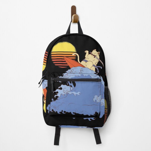Item preview, Japanese Cat Catana surfing the great wave sunset vaporwave designed and sold by TRIBExSPACE.