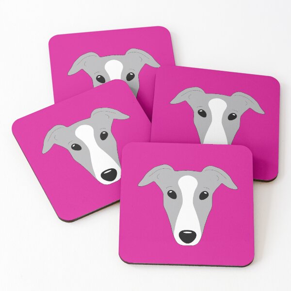 Item preview, Blue greyhound with white blaze on pink background designed and sold by houndpixnz.