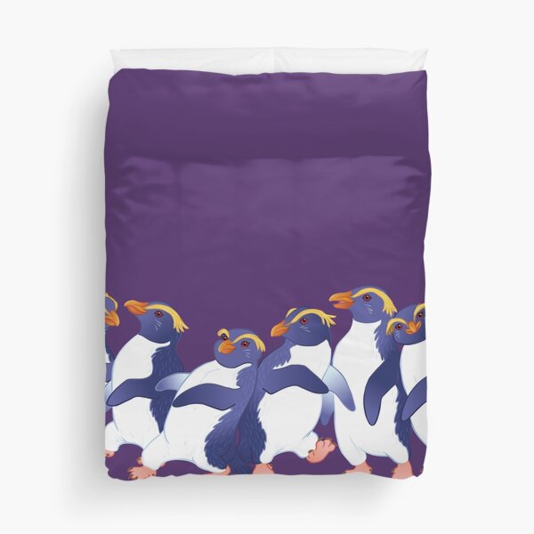 Party of Penguins on Purple Duvet Cover
