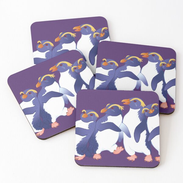 Party of Penguins on Purple Coasters (Set of 4)