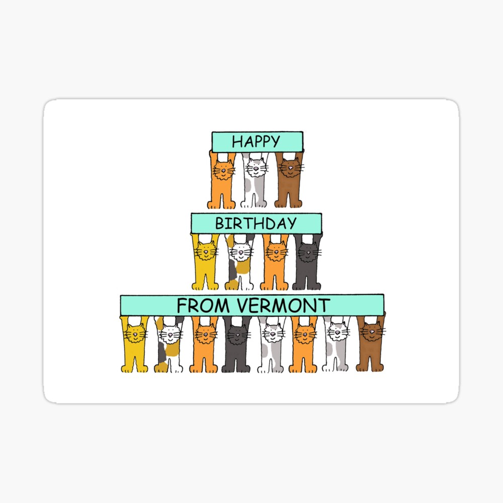 Carte De Vœux Joyeux Anniversaire Du Vermont Cartoon Cats Par Katetaylor Redbubble