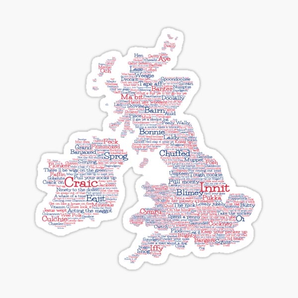 Union Jack Red and Blue United Kingdom / Great Britain Slang Word Art Map Sticker