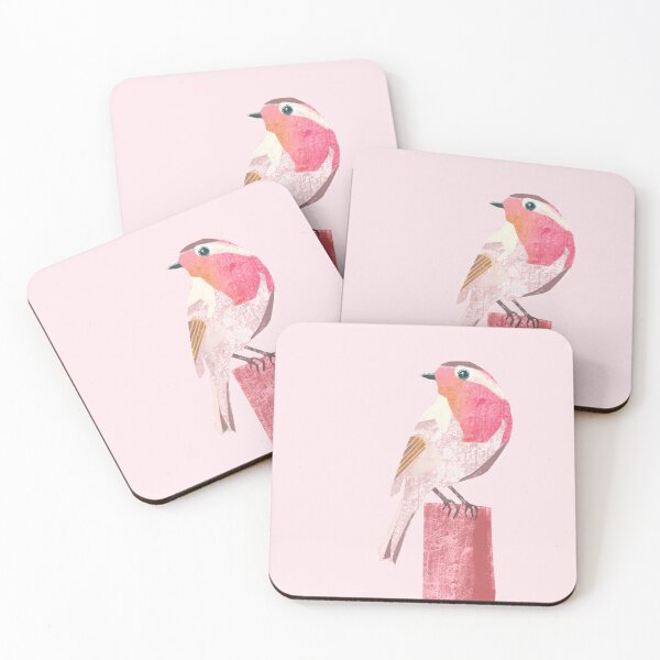 Item preview, Robin illustration pink, yellow, red and grey colored bird designed and sold by ColorsHappiness.