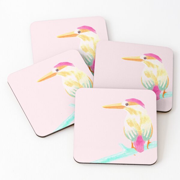 Item preview, Kingfisher illustration pink, yellow, green colored bird designed and sold by ColorsHappiness.