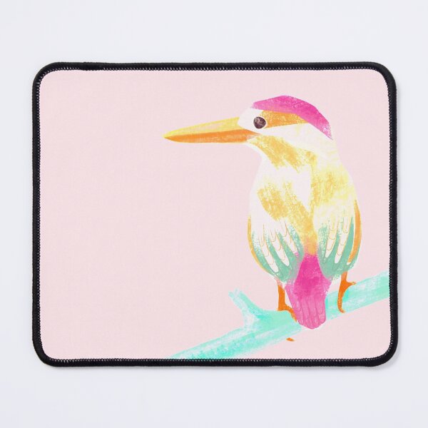 Item preview, Kingfisher illustration pink, yellow, green colored bird designed and sold by ColorsHappiness.