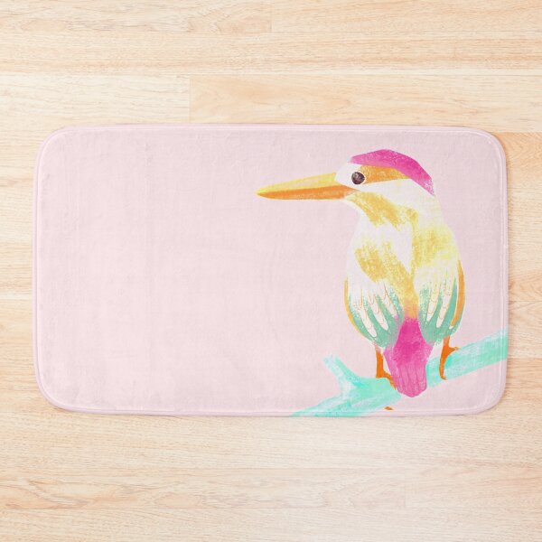Item preview, Kingfisher illustration pink, yellow, green colored bird designed and sold by ColorsHappiness.