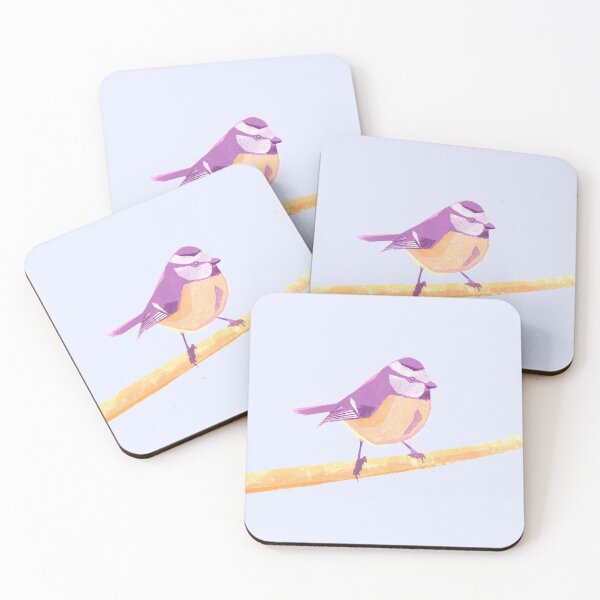 Item preview, Blue tit illustration purple, yellow and pink colored bird designed and sold by ColorsHappiness.