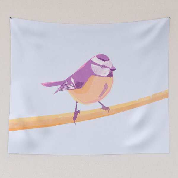 Item preview, Blue tit illustration purple, yellow and pink colored bird designed and sold by ColorsHappiness.