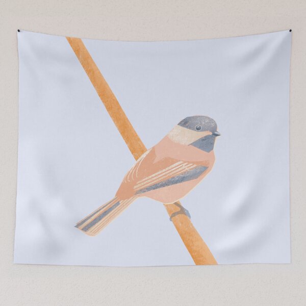 Item preview, Great tit illustration beige, blue and pink colored bird designed and sold by ColorsHappiness.