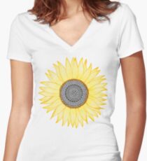 Camiseta entallada de cuello en V Golden Mandala Sunflower