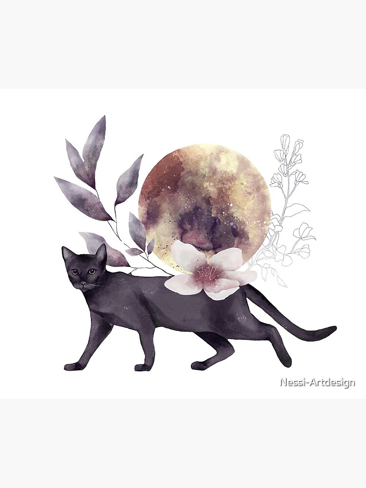 Cat in Moonlight and floral design by Nessi-Artdesign
