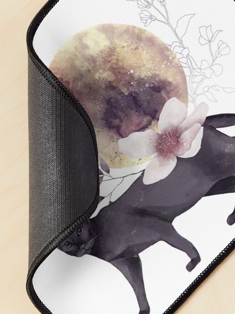 Alternate view of Cat in Moonlight and floral design Mouse Pad