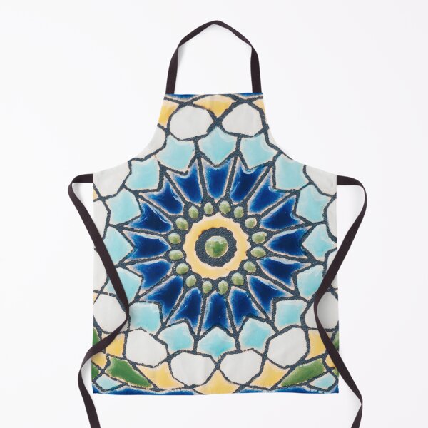 Item preview, Spanish Tiles in Two Blue Tones, Moss Green and Lemon Yellow designed and sold by MyQueendom.
