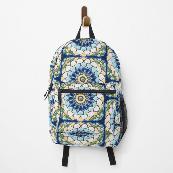 Item preview, Spanish Tiles in Two Blue Tones, Moss Green and Lemon Yellow designed and sold by MyQueendom.