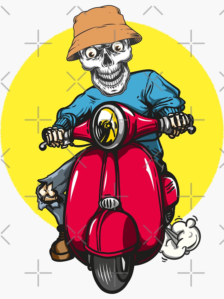 halloween crazy skeleton driver ghost with scooter Sticker for Sale by Abu  Hena Ashik