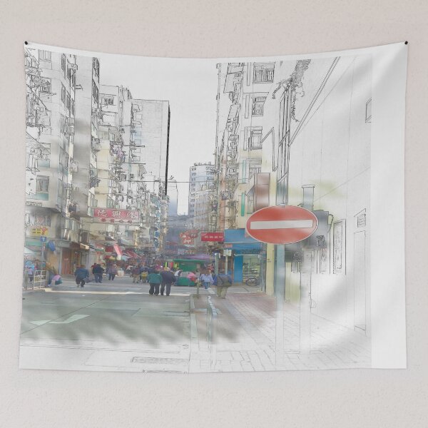 Item preview, Sketch of a street in Hong Kong designed and sold by frankuffmann.