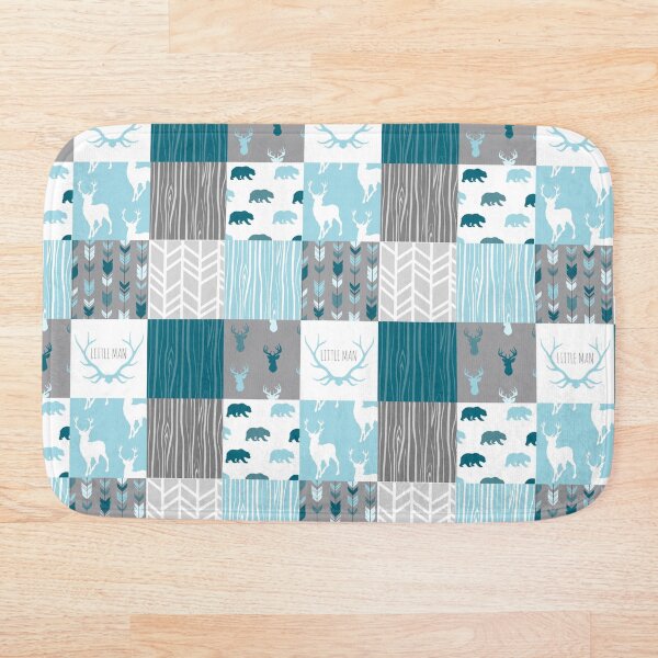 Item preview, Little Man Patchwork Squares - Woodland Blue and Grey designed and sold by SugarPineDesign.