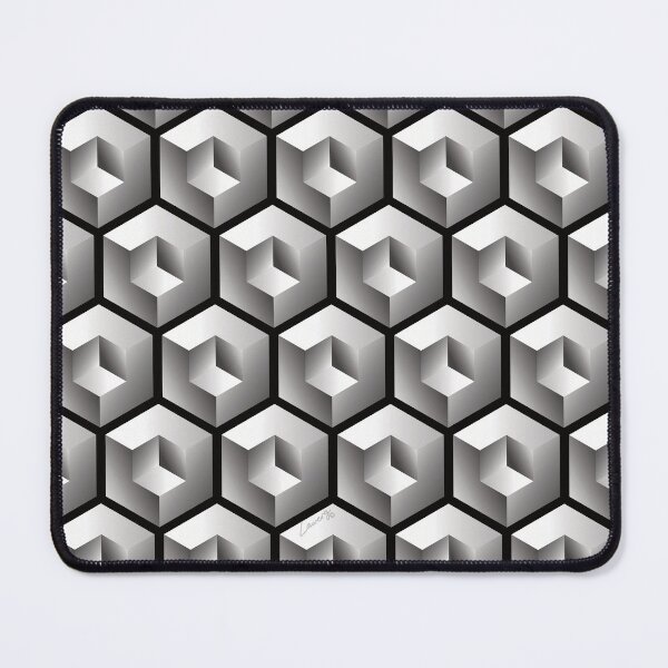Item preview, 3D GRAY 'CUBE in CUBE' GEOMETRIC ILLUSION PATTERN on Black Background (Cube v3 GRAY on BLACK) © designed and sold by DesignsByLawerg.