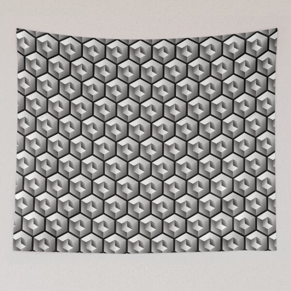 Item preview, 3D GRAY 'CUBE in CUBE' GEOMETRIC ILLUSION PATTERN on Black Background (Cube v3 GRAY on BLACK) © designed and sold by DesignsByLawerg.