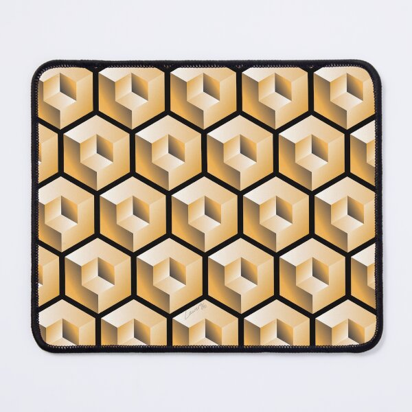 Item preview, 3D GOLD 'CUBE in CUBE' GEOMETRIC PATTERN ILLUSION on Black Background (Cube v3 GOLD on BLACK) © designed and sold by DesignsByLawerg.
