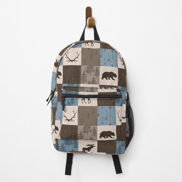 Woodland Patchwork- Blue, Brown And beige Backpack
