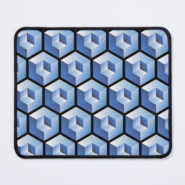 Item preview, 3D BLUE 'CUBE in CUBE' GEOMETRIC PATTERN ILLUSION on Black Background (Cube v3 BLUE on BLACK) © designed and sold by DesignsByLawerg.
